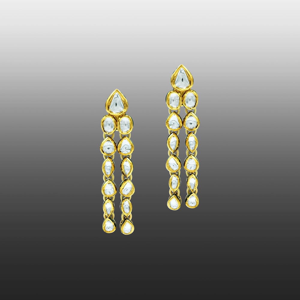 Cascading Polki Earrings with Linear Vertical Design